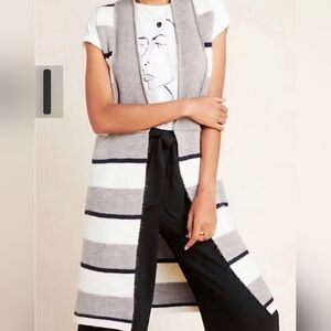 Anthropologie Striped Knit Sleeveless Maxi Cardigan Vest L